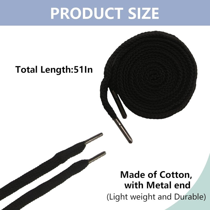 BOROLA 1Pcs 51 Inch Fashionable Durable Cotton Drawstring, Premium Hoodie, Sports Pants, Shorts Universal Drawstring Replacement (Black Flat Rope, Metal Head) - Image 2